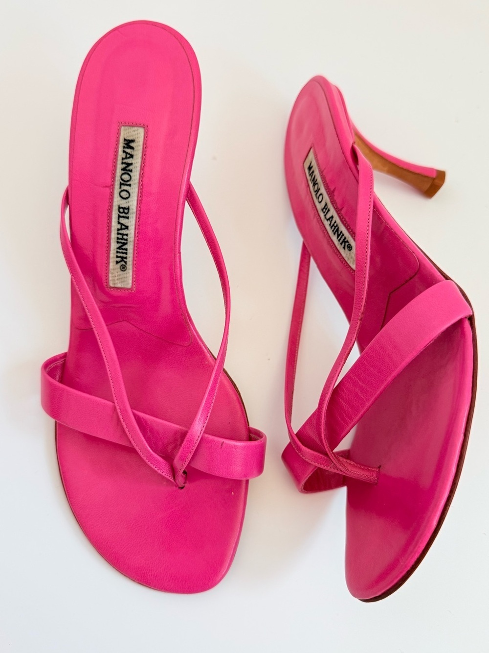 Rare Manolo Blahnik Hot Pink Strappy Thong Mule Sandals Kitten Heel EU 37.5 Y2K - Picture 3 of 12
